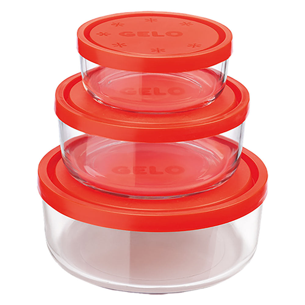 CONTENITORE TONDO IN VETRO SET 'GELO BOX' coperchio plastica rossa-Articoli da cucina-Ecanshop