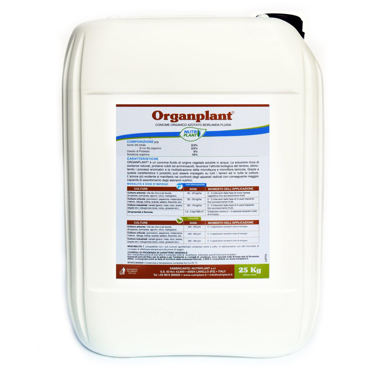 Organplant 25 kg concime azotato borlanda fluida-Ecanshop
