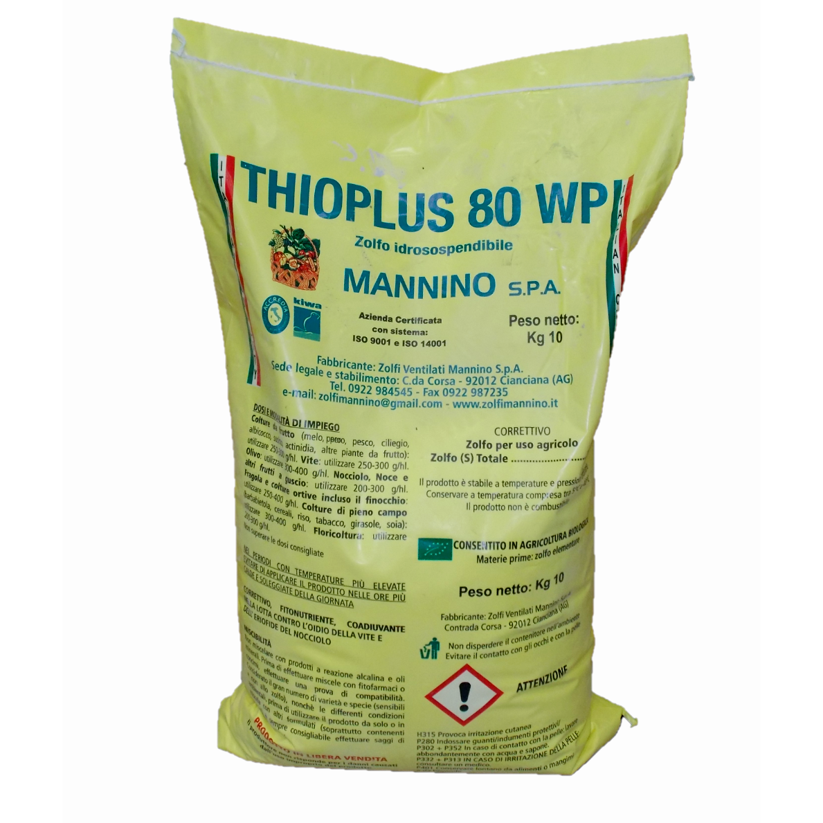 Thioplus 80 WP Zolfo in polvere bagnabile fungicida per piante agricoltura biologica bio 10 kg-Ecanshop