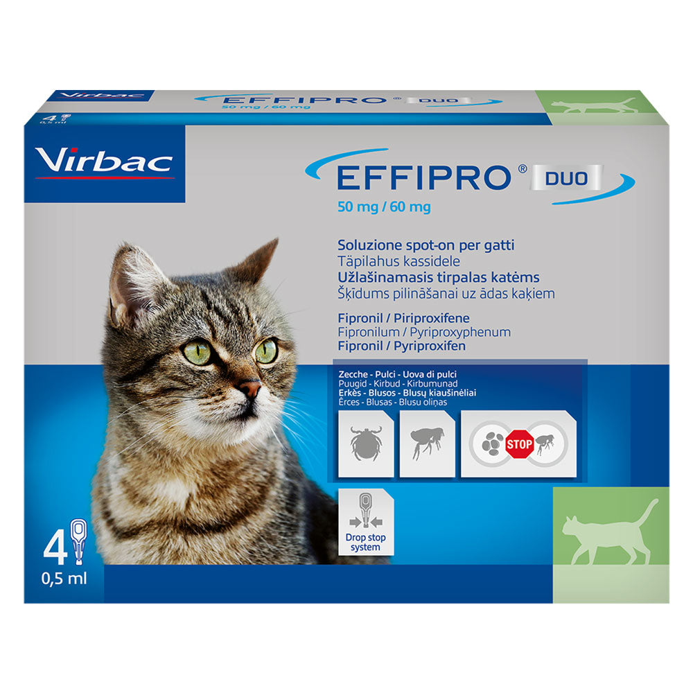 ANTIPARASSITARIO 'EFFIPRO DUO' 'Gatto' da 1 a 6 kg - 4 pipette ml 0,5-Trattamenti antiparassitari per animali-Ecanshop