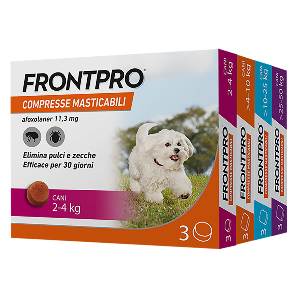 COMPRESSE ANTIPARASSITARIE MASTICABILI 'FRONTPRO' cani 25 fino a 50 kg / 3 compresse da 136 mg-Trattamenti antiparassitari per animali-Ecanshop