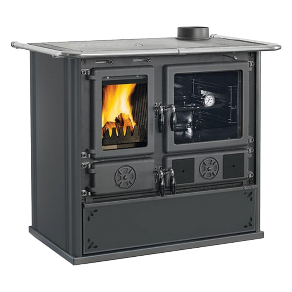 CUCINA A LEGNA 'ROSA XXL 5.0 VST STEEL' nero / antracite - maiolica inferiore bordeaux-Stufe e cucine-Ecanshop