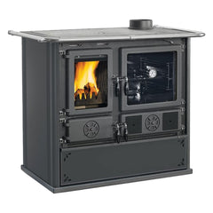 CUCINA A LEGNA 'ROSA XXL 5.0 VST STEEL' nero / antracite - maiolica inferiore bordeaux-Stufe e cucine-Ecanshop