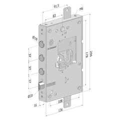 SERRATURA DA APPLICARE TRIPLICE PER PORTE BLINDATE SENZA NUCLEO '250' interasse pistoni 37 mm  - DX