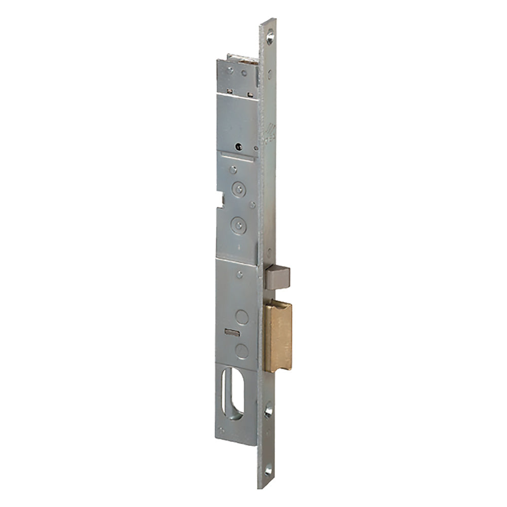 SERRATURA ELETTRICA DA INFILARE PER MONTANTI ALLUMINIO ART. 14020 - 14021 E15 DX -front.mm 16 scrocco autobl.-Serrature per serr.metallici e accessori-Ecanshop
