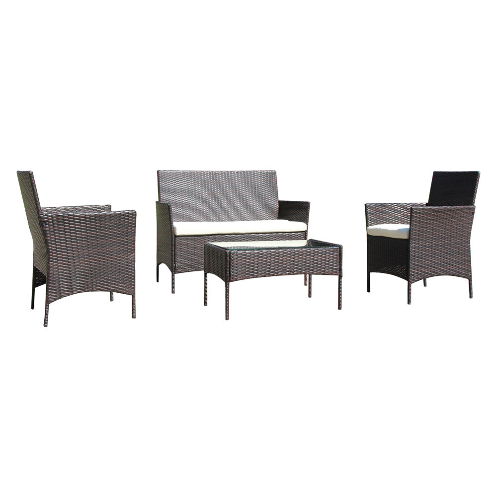 SET GIARDINO IN POLYRATTAN 'BERENICE' marrone/beige-Arredamento, complementi ambiente, relax-Ecanshop