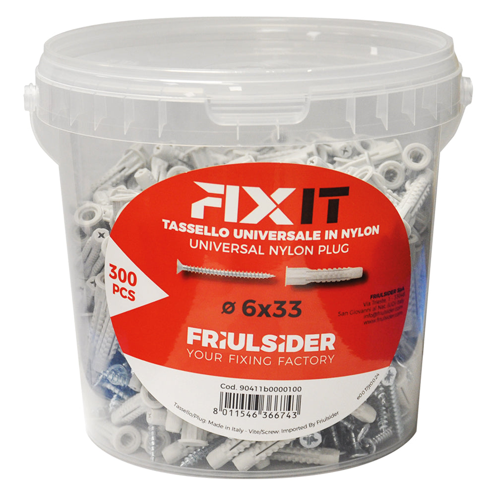 TASSELLO NYLON 'FIXIT' Ø 6 x 33 mm TSP 4 x 40 mm 300 pz-Fissaggi leggeri-Ecanshop