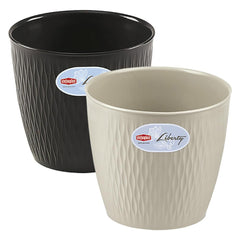 VASO TONDO 'LIBERTY' ø 25 x h.23 - bianco/travertino-GIARDINAGGIO-Ecanshop